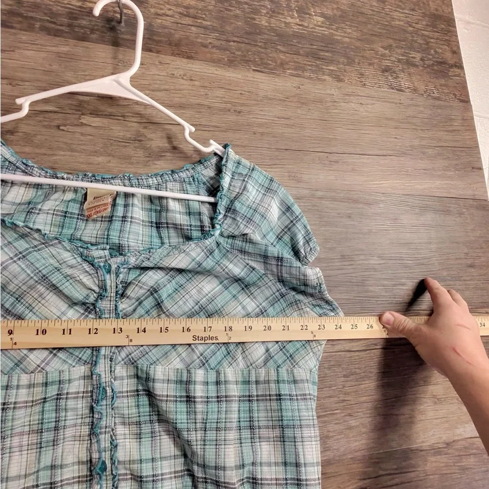 Faded Glory Blue and Green Plaid Blouse - Picture 7 of 9